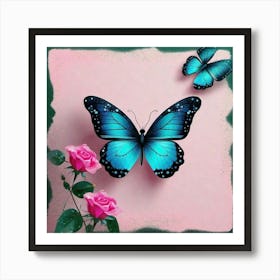 Butterfly And Roses Art Print