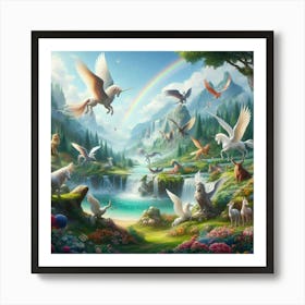 Unicorns In The Forest paintings art print Art Print