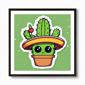 Mexico Cactus With Mexican Hat Inside Taco Sticker 2d Cute Fantasy Dreamy Vector Illustration (7) Art Print
