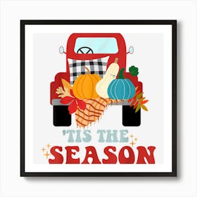 Tis The Season Cute Retro Thanksgiving Pumpkin Family Autumn Art Print