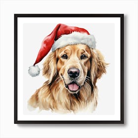 Golden Retriever Santa Hat 11 Art Print