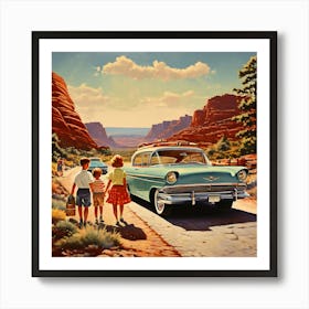 90's car, A Classic 1960s Family Road Trip Scene art print 9 Art Print