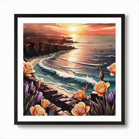 Sunset Roses Art Print