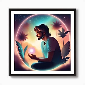 Man Holding A Glowing Ball Art Print