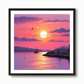 Sunset In Istanbul Art Print