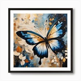 Decorative Butterfly in Blue and Cream I Art Print