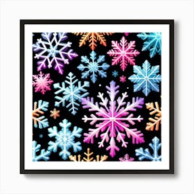 Snowflakes On Black Background Art Print