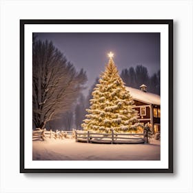 Christmas Tree In The Snow Art Print