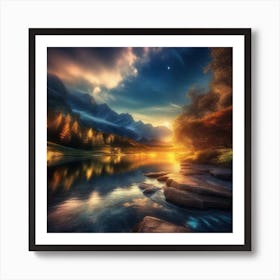 Sunset In The Mountains 50 Art Print