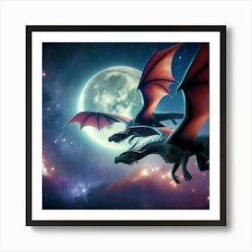 Two Dragons Flying In Space Art Print