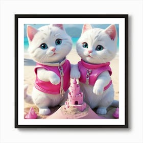 Pink Kittens On The Beach Art Print