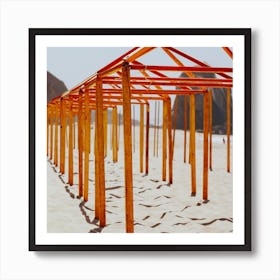 The Yellow Summer Beach Poles Portugal Travel Square Art Print