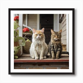 Cats On Porch Art Print