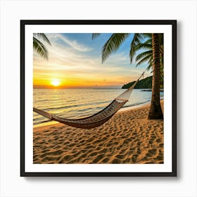 Hammock On The Beach At Sunset Affiche