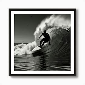 Black And White Surfer Poster