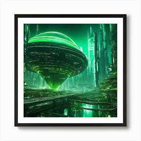 Futuristic City Green IV Art Print