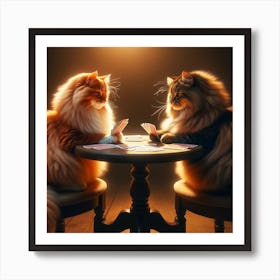 Two Cats Playing Cards Art Print