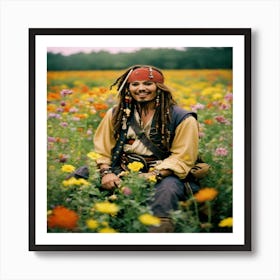 Happy Jack Sparrow In A. Beautiful Field Of. Flowers (1) (1) Art Print