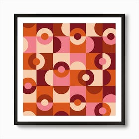 Mid Century Circles and Squares in Pink, Orange and Burgundy Art Print