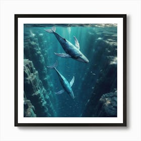 Two Whales Swimming In The Ocean Art Print