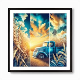 Blue Truck In Corn Field Art Print