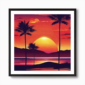 Sunset With Palm Trees 6 Art Print