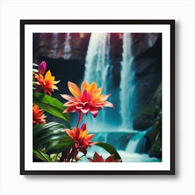 Tropical Flowers And Waterfall Art Print
