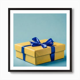 Gift Box With Blue Ribbon Art Print