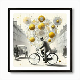 Old Paris Cyclist And Road Creative Illustration Art Print