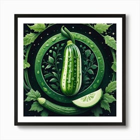 Green Cucumber With Leaves Art Print