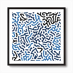 Organic Digital Shapes Blue Square Art Print