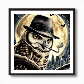 Owl Smoking A Cigarette Art Print