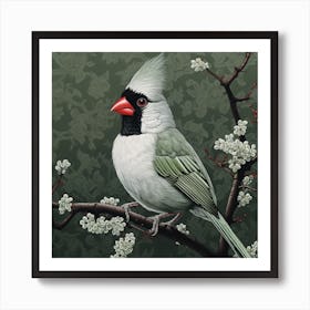 Ohara Koson Inspired Bird Painting Northern Cardinal 3 Square Art Print