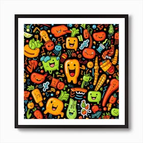 Doodles Vegetables Art Print