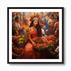 Woman With A Basket Of Fruit Art Print