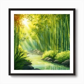 A Stream In A Bamboo Forest At Sun Rise Square Composition 163 Art Print