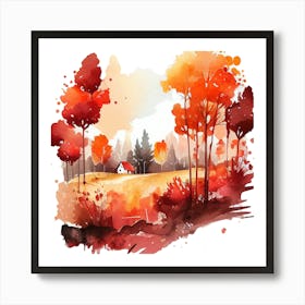 Watercolor Autumn Landscape 61 Art Print