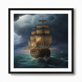 Ship In Stormy Sea.19 Art Print