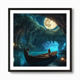 813498 Realistic Vision Bioluminescent Cave, Bridge, Boat Xl 1024 V1 0 Art Print