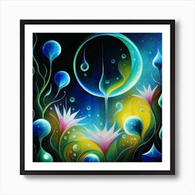 Abstract oil painting: Water flowers in a night garden 11 Art Print