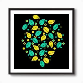 Fallen Leaves Green Yellow On Black Art Print