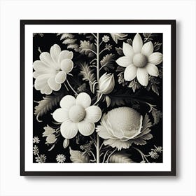 Flowers On A Black Background Art Print