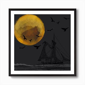 Sailing Sally Sailboat- Dark/Grey/Yellow Art Print