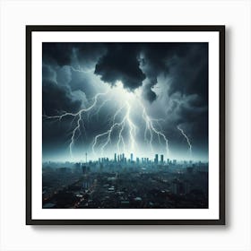 Lightning Over A City Art Print