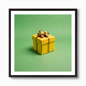 Gift Box On Green Background 1 Art Print