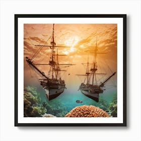 Two Ships In The Ocean Art Print