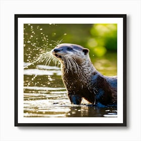 Otter Splashing Water Art Print