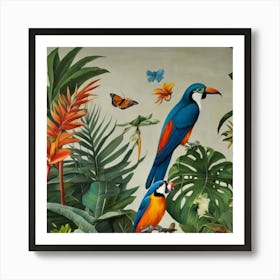 Parrots In The Jungle 1 Art Print