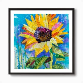 Yellow Tuscan Sunflower And Blue Sky Square Art Print