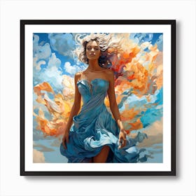 Woman In A Blue Dress Art Print